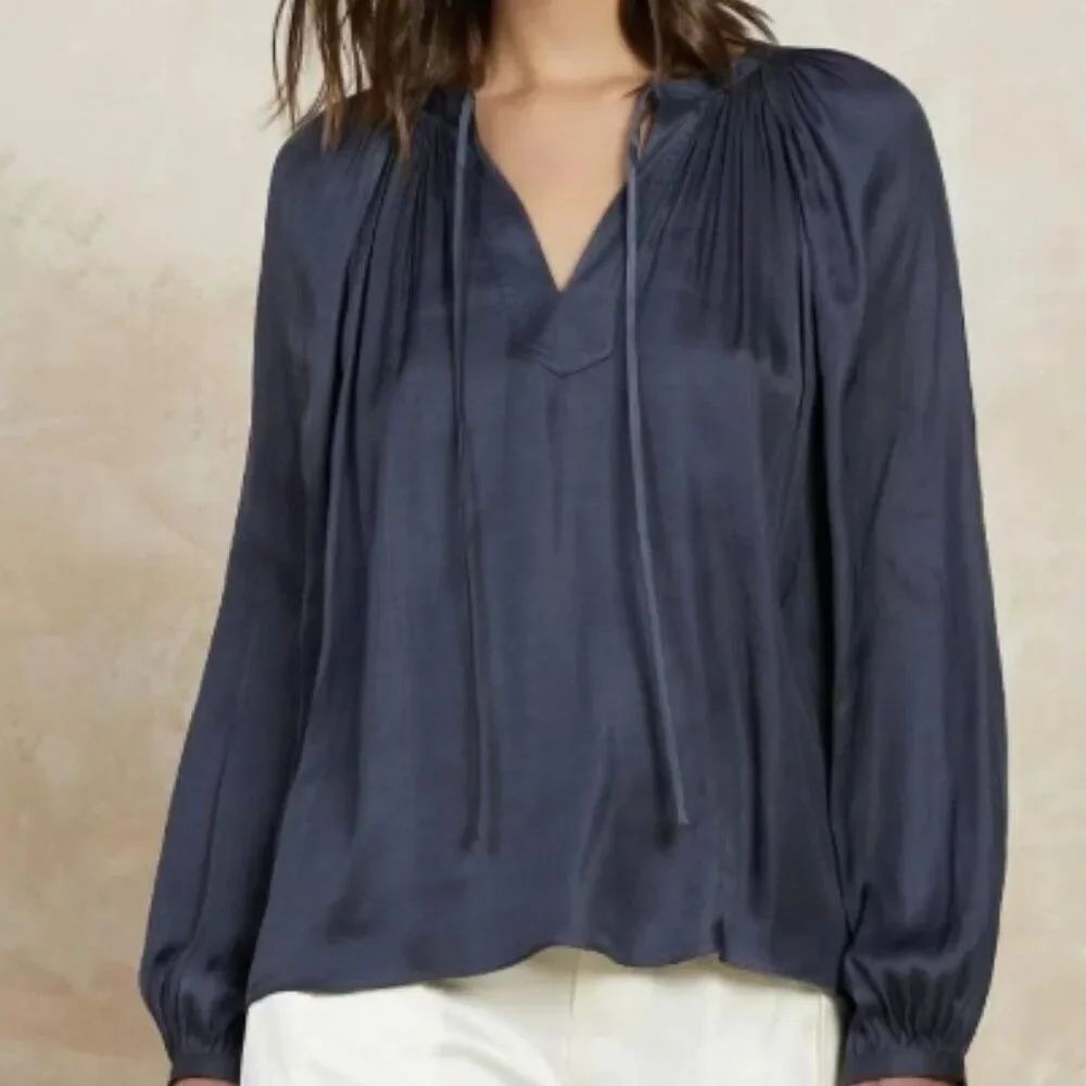 Like New! Current Air Split Neck Long Sleeve Blouse with Tie in Size S